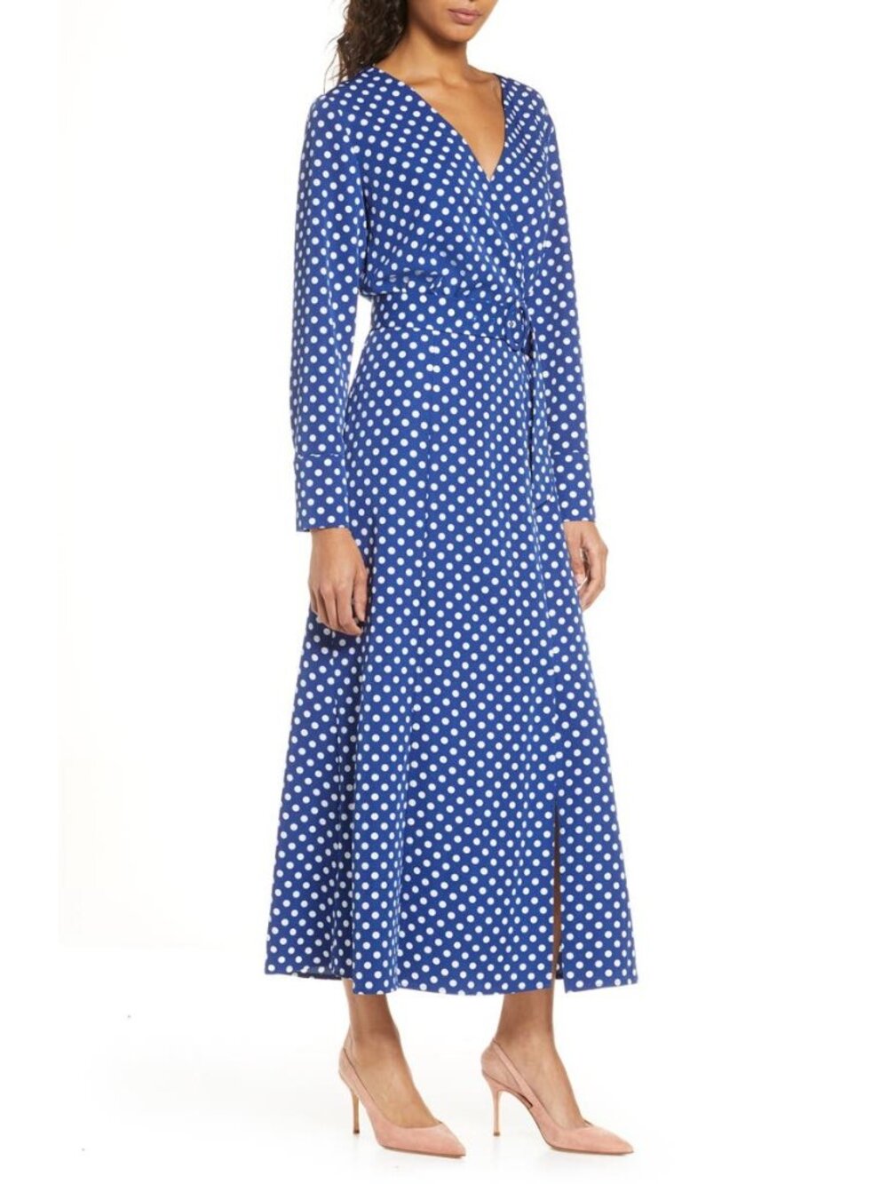 🆕1901 Polka Dot Wrap Long Sleeve Maxi Dress Blue Small (4-6) - Picture 2 of 12